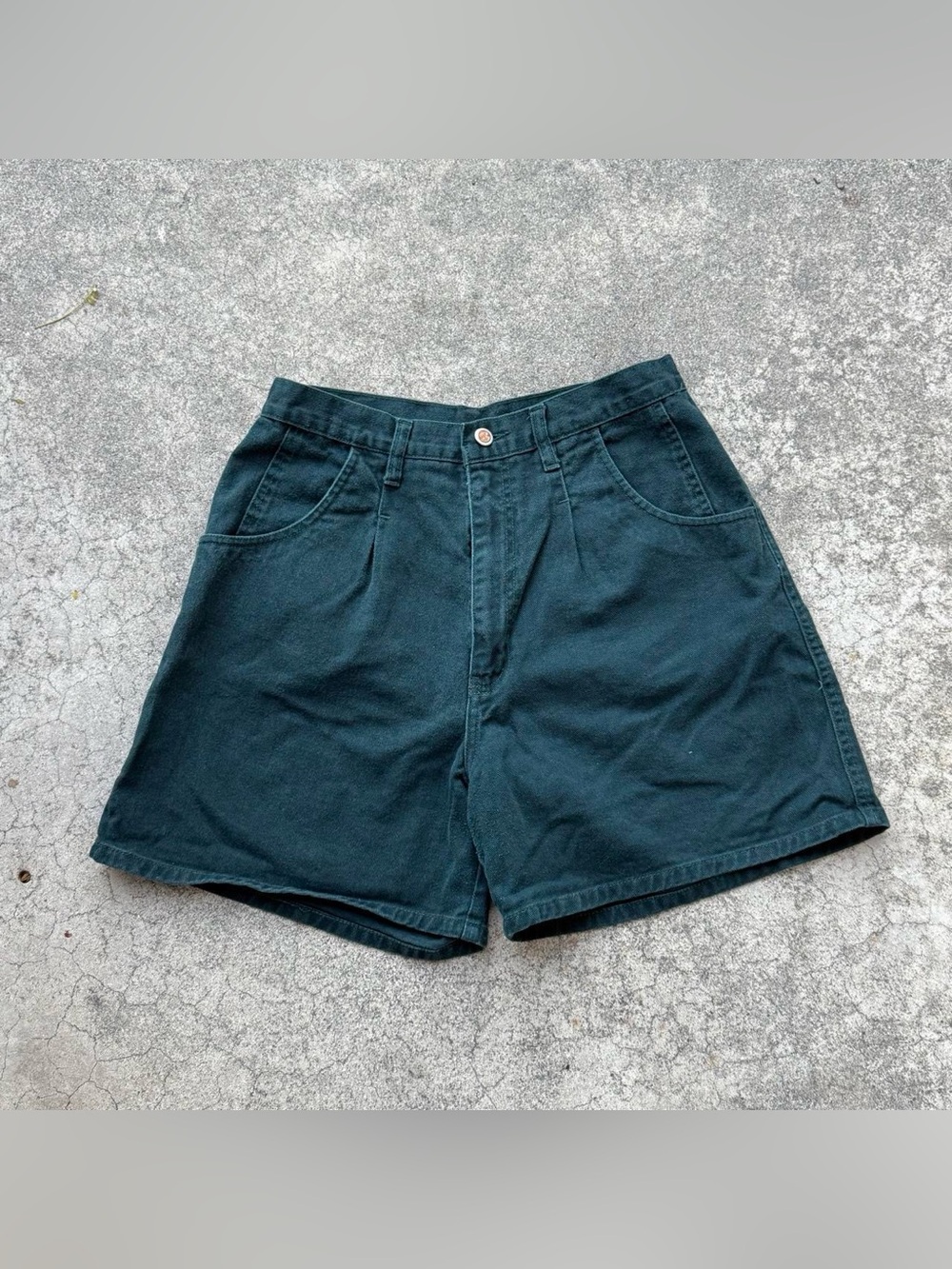 Vintage 90s Bill Blass High Waisted Dark Green Cotton Shorts Sz 12 / 28”
